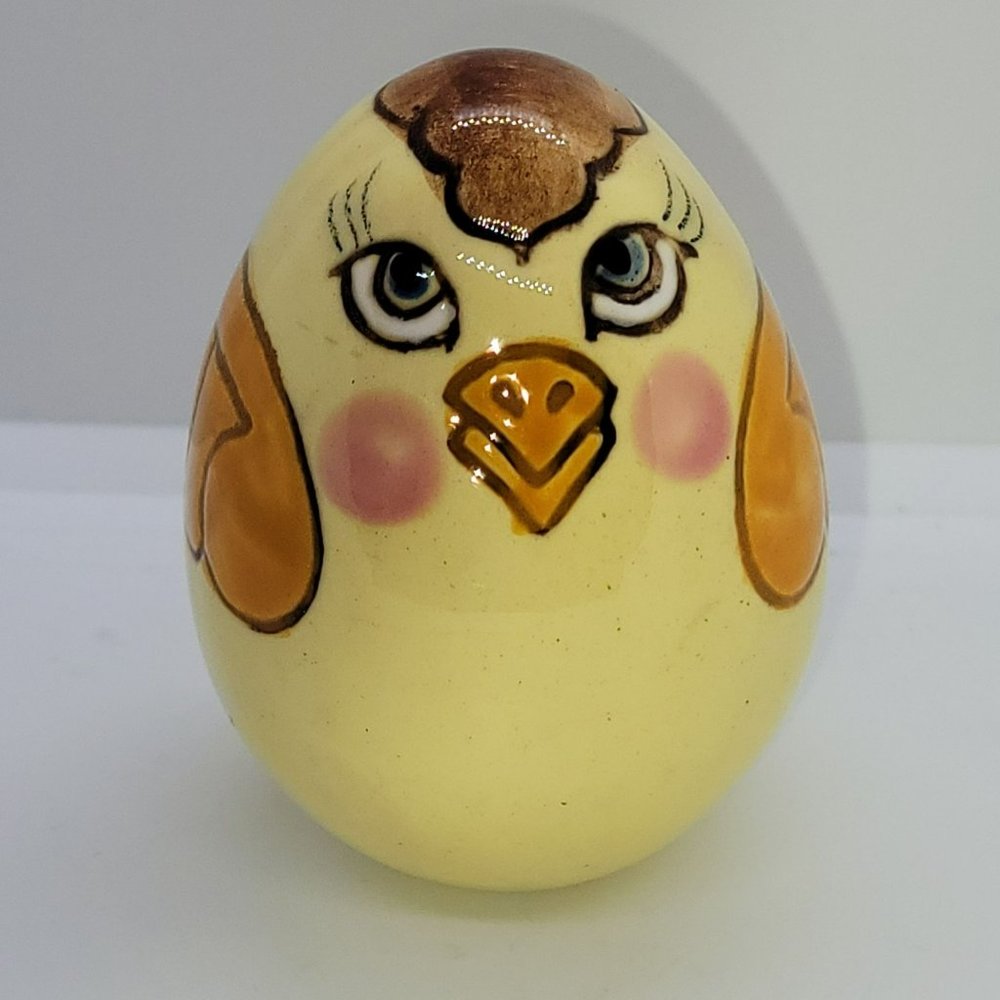 Vintage Chicken Hand Painted Egg Shaped Easter Figurine